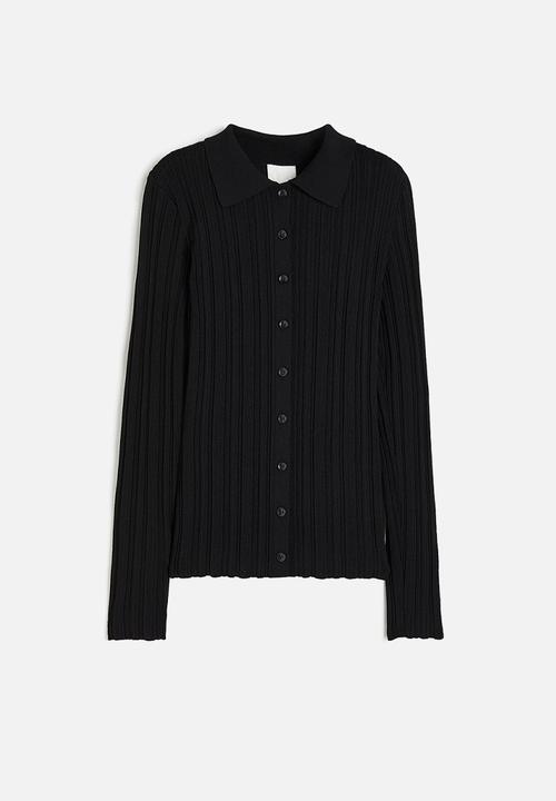 H&M - Rib-knit collared top - black