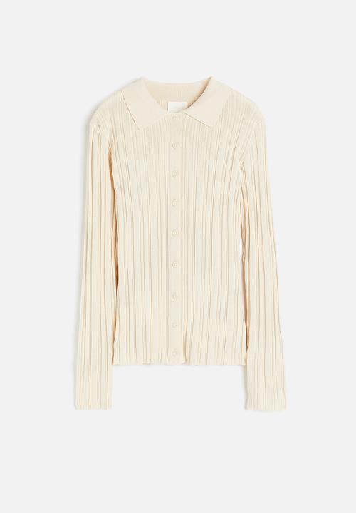H&M - Rib-knit collared top - white