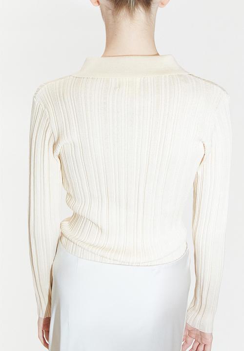 H&M - Rib-knit collared top - white