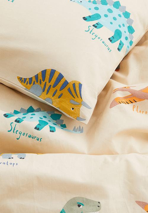 H&M - Patterned single duvet cover set - light beige/dinosaurs