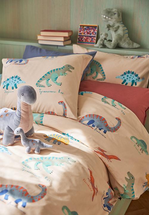 H&M - Patterned single duvet cover set - light beige/dinosaurs