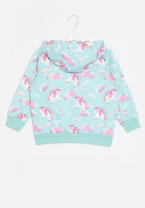 Pop Candy - Printed zip thru hoodie - light blue
