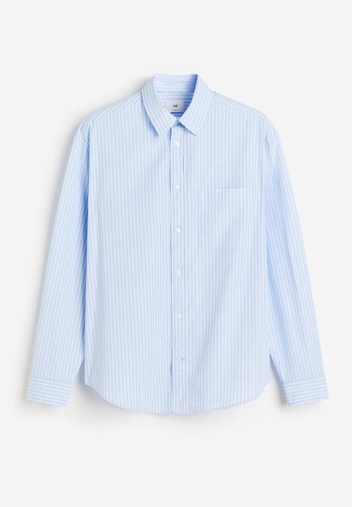 H&M - Loose fit poplin shirt - light blue/striped
