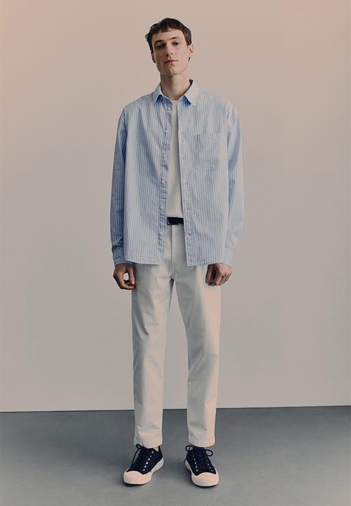 H&M - Loose fit poplin shirt - light blue/striped