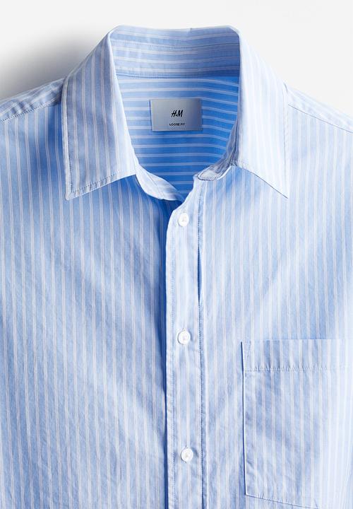 H&M - Loose fit poplin shirt - light blue/striped