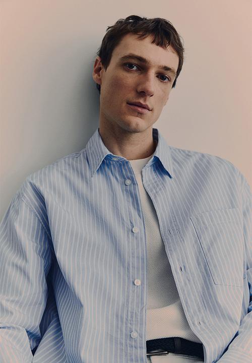H&M - Loose fit poplin shirt - light blue/striped