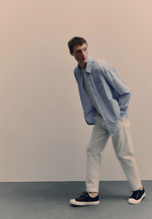 H&M - Loose fit poplin shirt - light blue/striped