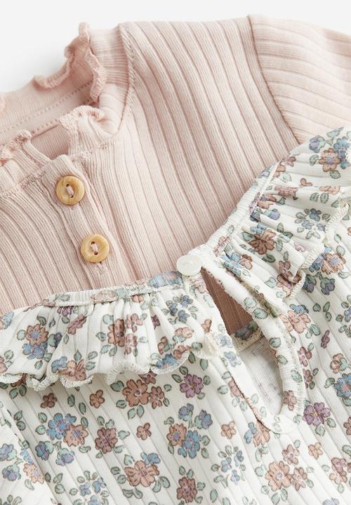 H&M - 2-pack ribbed tops - white, pink & multi