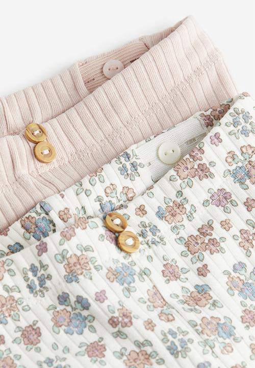 H&M - 2-pack ribbed leggings - white, pink & multi
