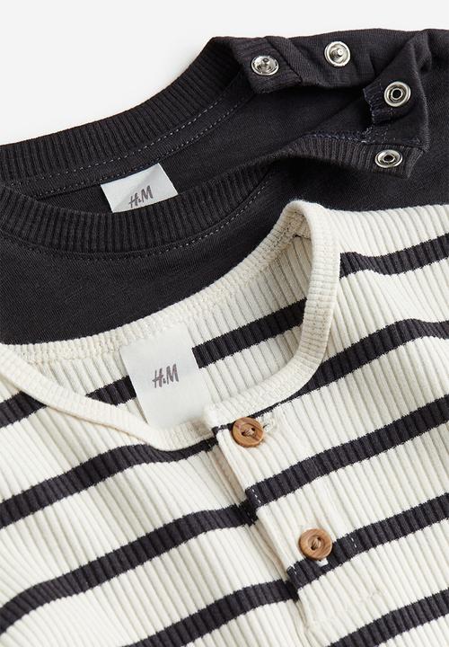 H&M - 2-pack cotton jersey tops - grey & white