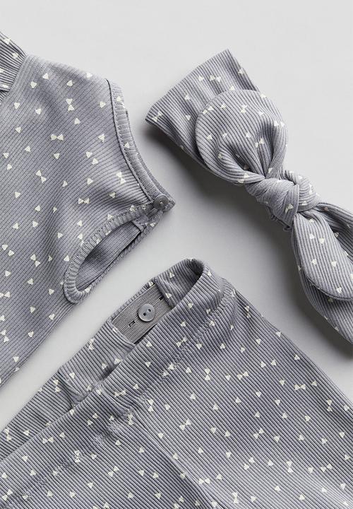 H&M - 3-Piece ribbed set - grey patterned