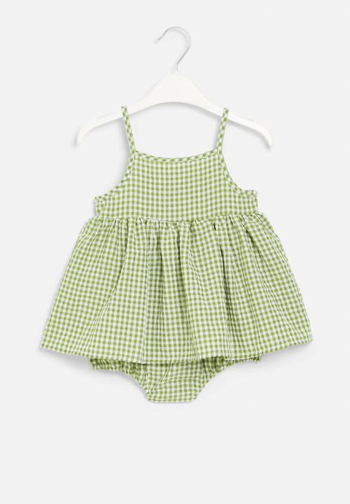 Pop Candy - Gingham romper  dress - green & white