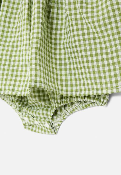 Pop Candy - Gingham romper  dress - green & white