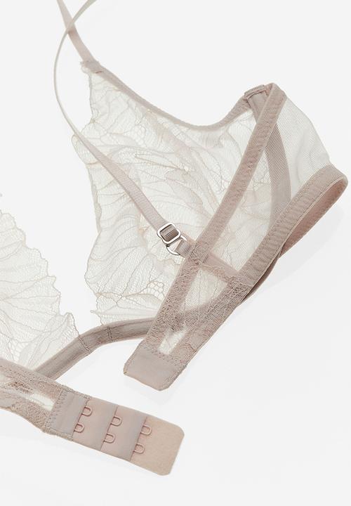 H&M - Non-padded underwired lace bra - pale pink