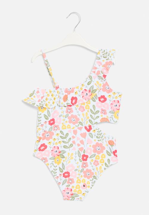 Pop Candy - Floral one shoulder swimsuit - white