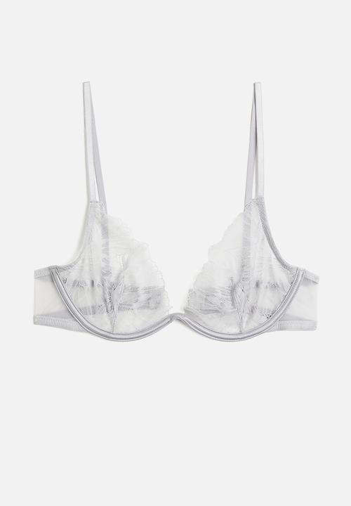 H&M - Non-padded underwired lace bra - light grey 