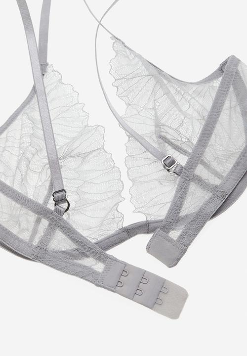 H&M - Non-padded underwired lace bra - light grey 