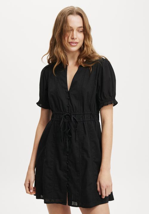 Georgie Lace Trim Mini Dress-Black