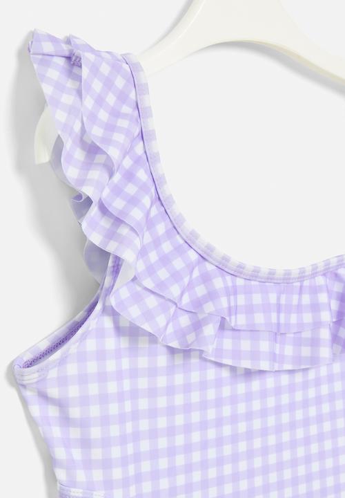 Pop Candy - Gingham one piece swimsuit - purple & white
