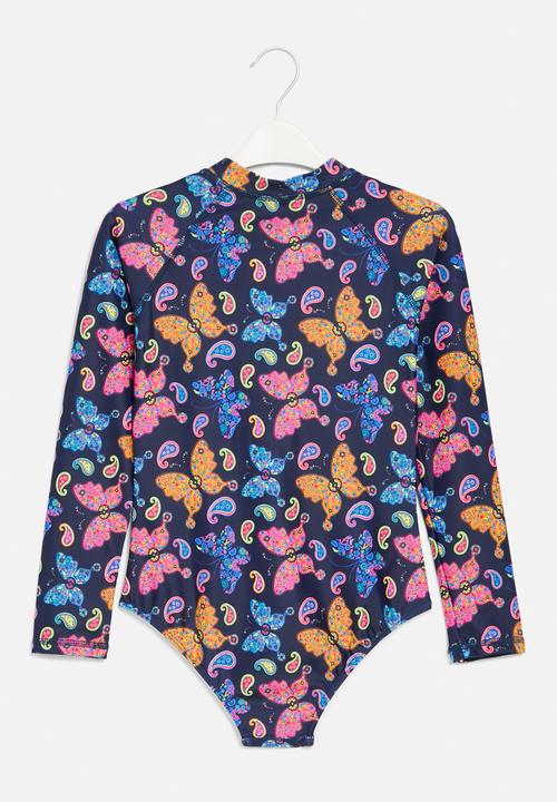 Pop Candy - Printed zip thru swimsuit - dark blue