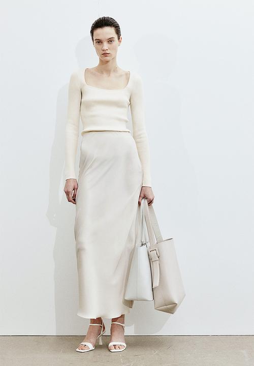 H&M - Square-neck rib-knit top - cream