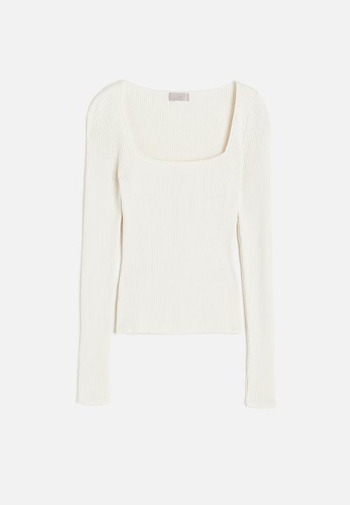H&M - Square-neck rib-knit top - cream