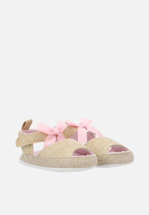 Pop Candy - Bowknot straw sandals -beige & pink