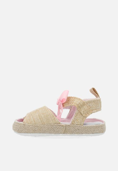 Pop Candy - Bowknot straw sandals -beige & pink