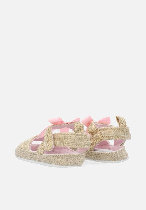 Pop Candy - Bowknot straw sandals -beige & pink