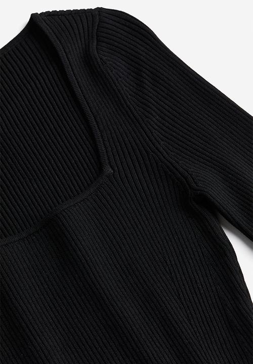 H&M - Square-neck rib-knit top - black