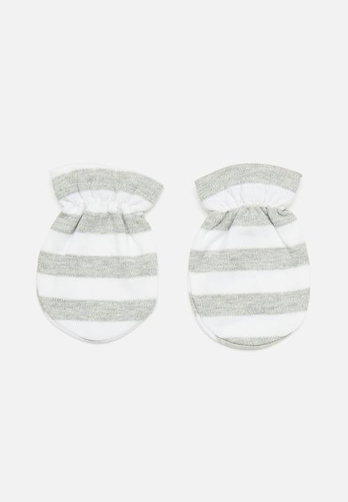 Pop Candy - Striped hat & mitten set - grey & white