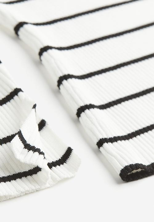 H&M - Square-neck rib-knit top - white & black striped