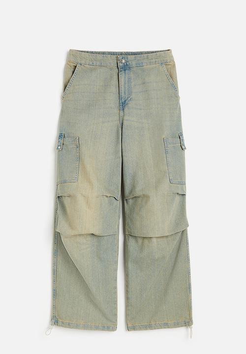 H&M - Denim parachute trousers - beige washed 