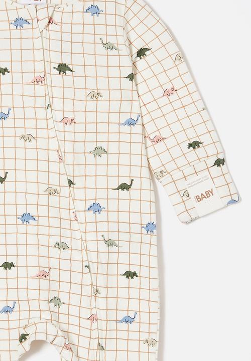 Cotton On - The long sleeve zip romper - vanilla/grid dino