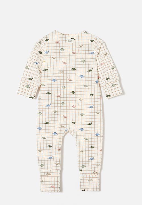 Cotton On - The long sleeve zip romper - vanilla/grid dino