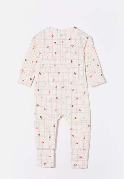 Cotton On - The long sleeve zip romper - vanilla/grid flower