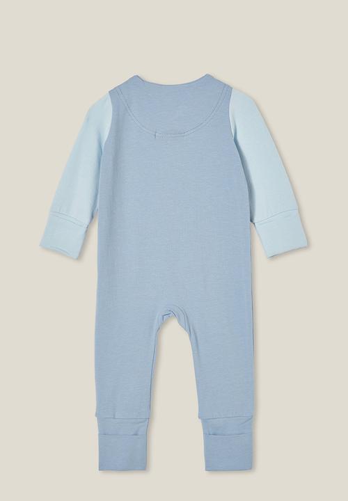 Cotton On - The long sleeve zip romper license - lcn drs dusty blue/cat in the hat