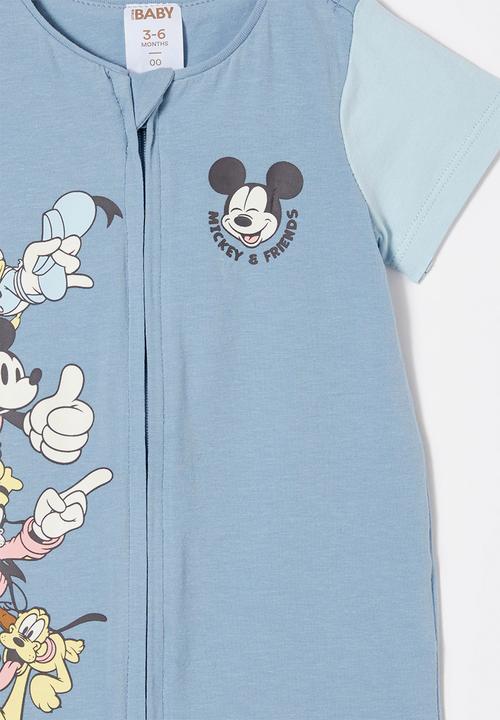 Cotton On - The short sleeve zip romper license - lcn dis dusty blue/mickey and friends stack