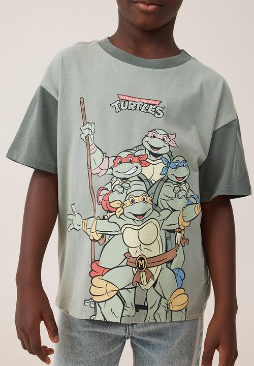 Cotton On - License drop shoulder short sleeve tee - lcn nic deep sage & swag green/tmnt bff