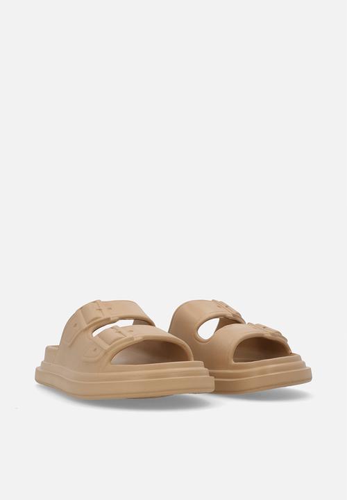 Pop Candy - Platform twin buckle slides - beige