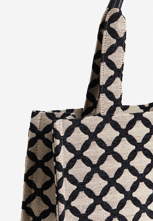 H&M - Cotton-blend shopper - beige & black patterned