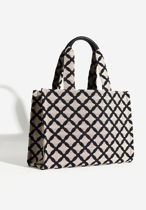 H&M - Cotton-blend shopper - beige & black patterned