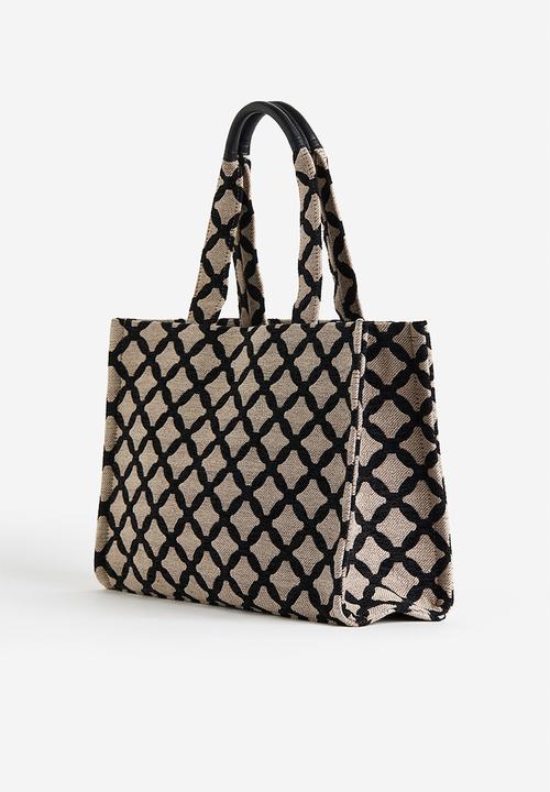 H&M - Cotton-blend shopper - beige & black patterned