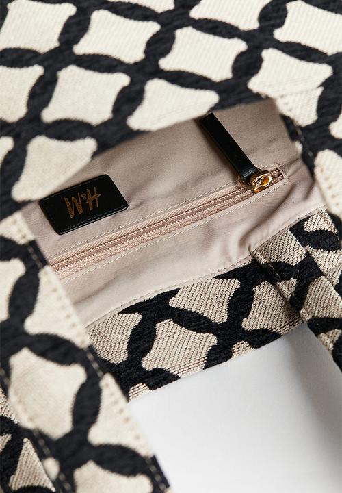 H&M - Cotton-blend shopper - beige & black patterned