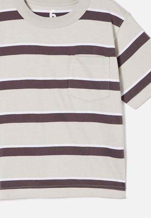 Cotton On - The essential short sleeve tee - winter grey/rabbit grey/white stripe