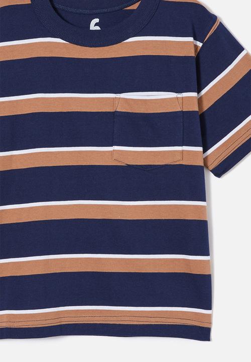 Cotton On - The essential short sleeve tee - in the navy/taupy brown/white stripe