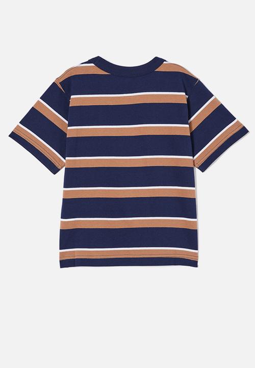 Cotton On - The essential short sleeve tee - in the navy/taupy brown/white stripe