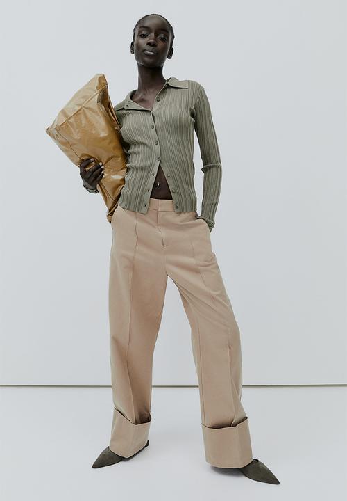 H&M - Rib-knit collared top - khaki green