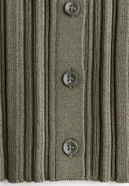 H&M - Rib-knit collared top - khaki green