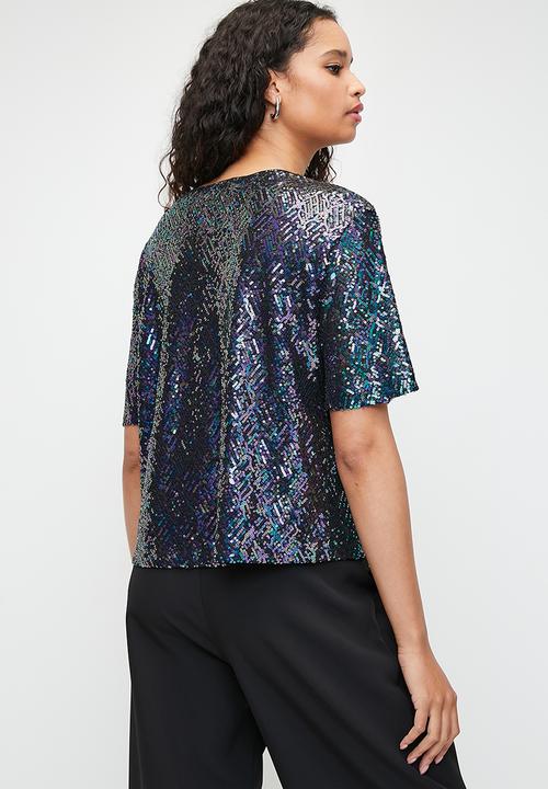 Sequin T-shirt top - rainbow black